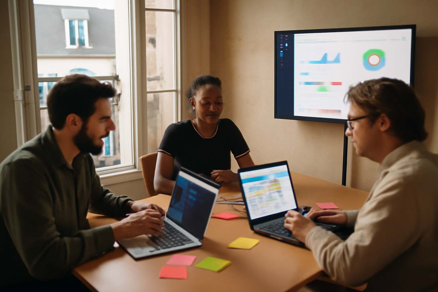 agence no-code en atelier avec équipe no-code sur écrans