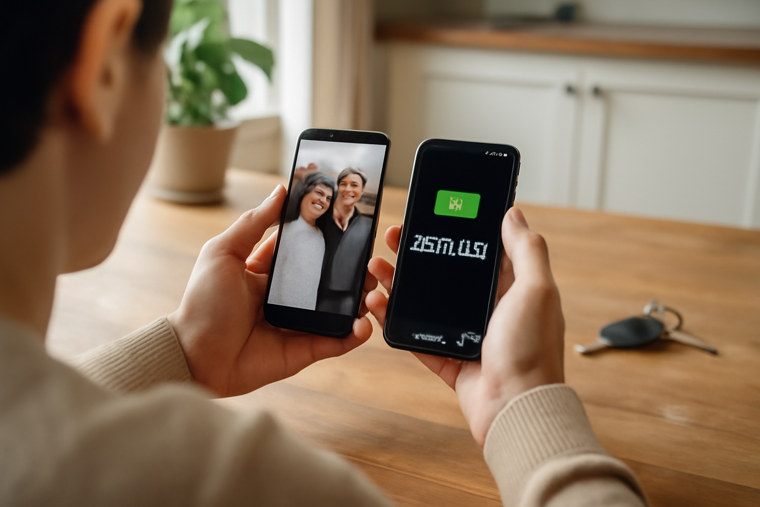 Comparaison de smartphones sur une table avec un test photo et un chronomètre d’autonomie