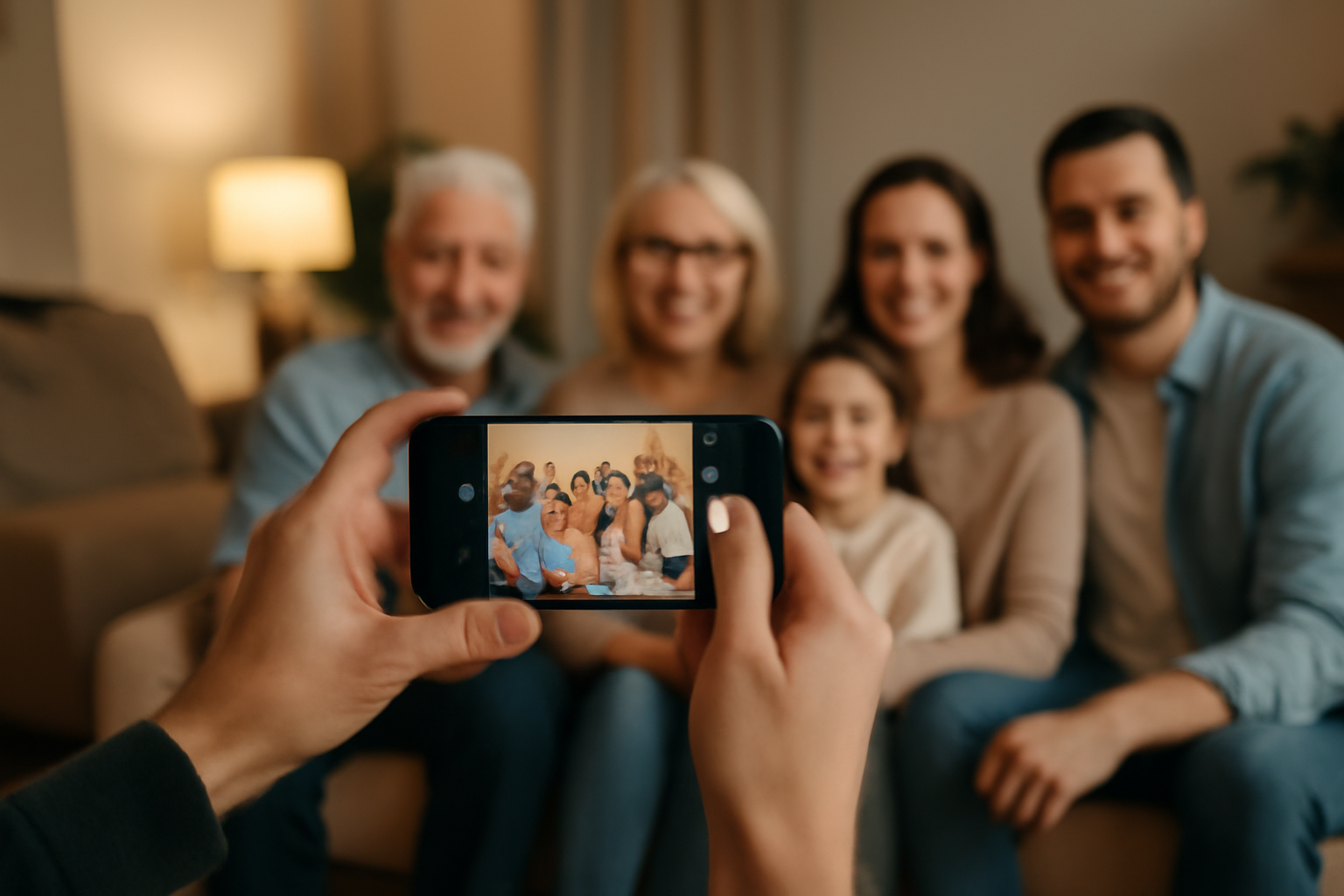Photo en intérieur prise avec un smartphone, visages nets et arrière-plan bien exposé