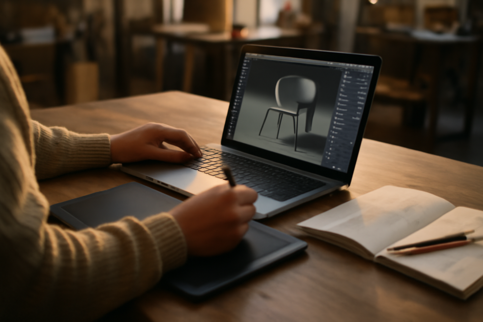 vizcom : designer scannant un croquis papier puis générant un rendu 3D sur écran