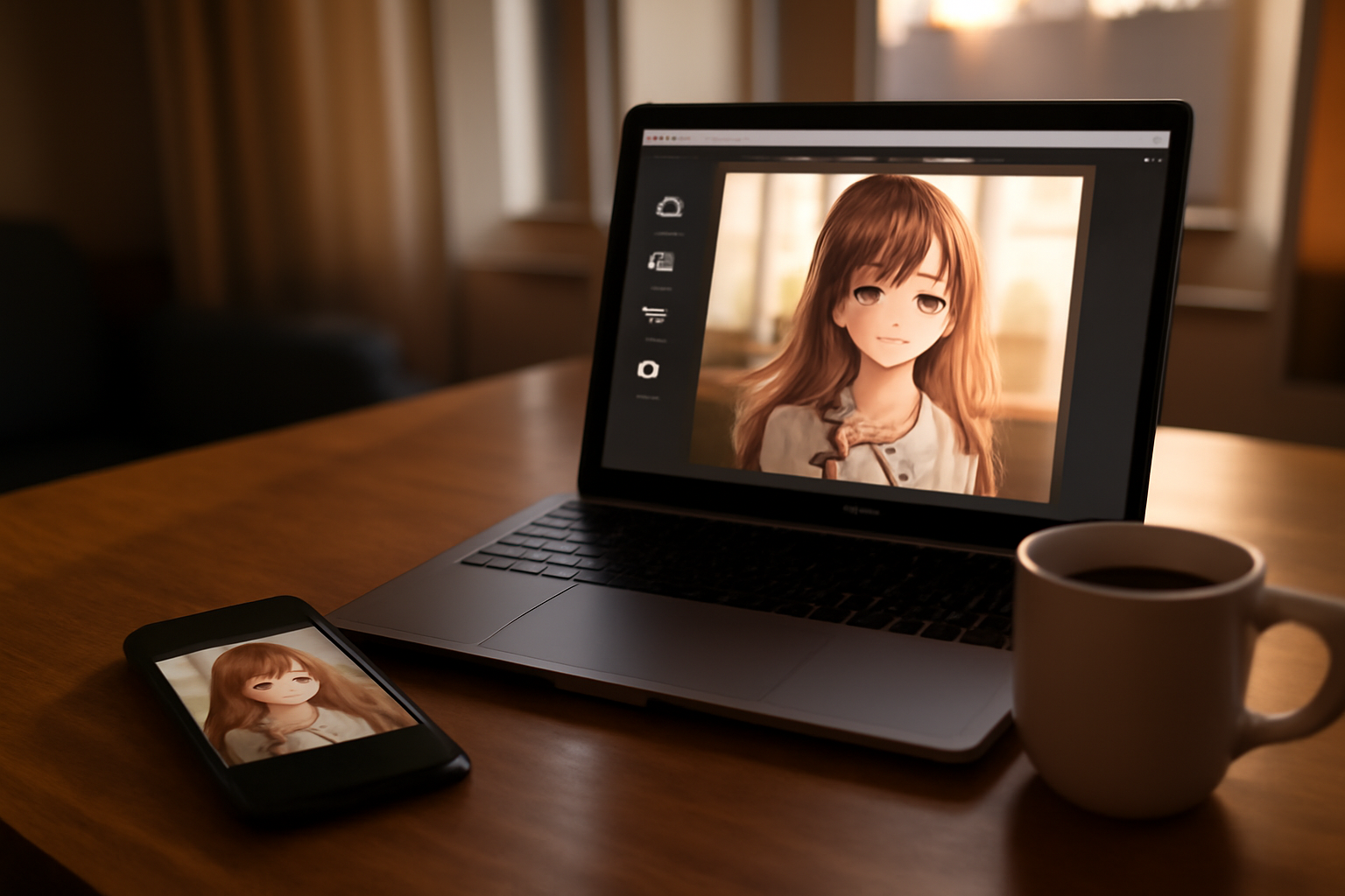 Capture d’écran réaliste montrant l’interface PixAI pour générer une image anime