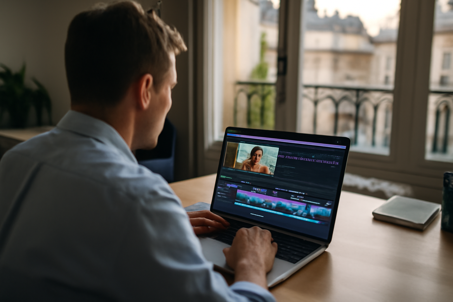 vizard ai : interface de clipping IA sur un ordinateur portable, écran avec timeline et sous-titres
